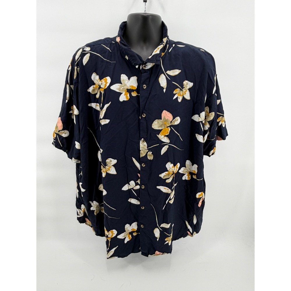 Johnny Bigg Floral Shirt Mens 5XL Navy Blue White Yellow Peach Short Sleeve
